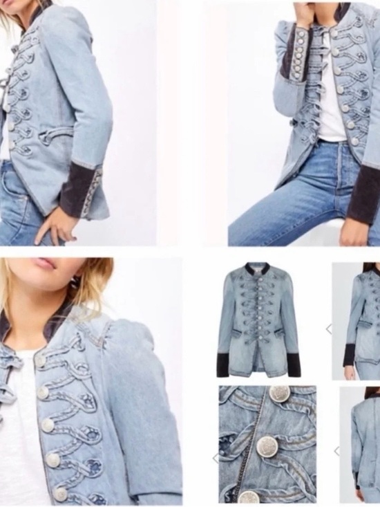 Free People Jackets & Blazers - Free People Light Blue Denim Military-Style Jean Jacket with Dark Trim